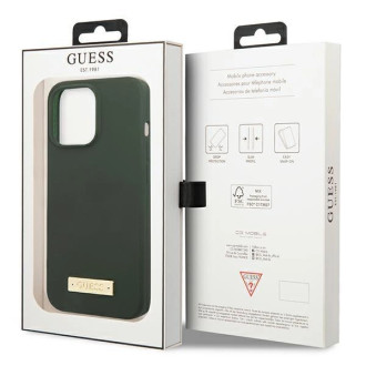 Pouzdro Guess Silicone Logo Plate MagSafe pro iPhone 13 Pro / iPhone 13 - zelené