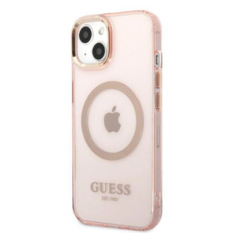 Guess Gold Outline Translucent MagSafe pouzdro pro iPhone 13 - růžové