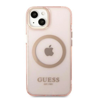 Guess Gold Outline Translucent MagSafe pouzdro pro iPhone 13 - růžové