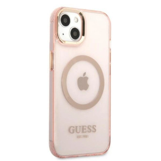 Guess Gold Outline Translucent MagSafe pouzdro pro iPhone 13 - růžové