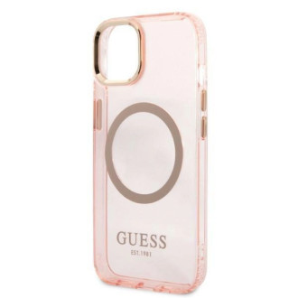 Guess Gold Outline Translucent MagSafe pouzdro pro iPhone 13 - růžové