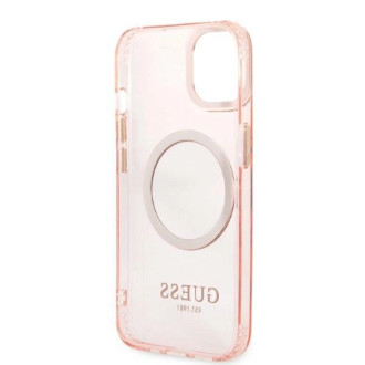 Guess Gold Outline Translucent MagSafe pouzdro pro iPhone 13 - růžové