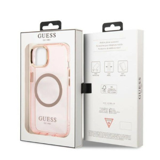 Guess Gold Outline Translucent MagSafe pouzdro pro iPhone 13 - růžové