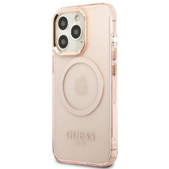 Pouzdro Guess Gold Outline Translucent MagSafe pro iPhone 13 Pro Max - růžové