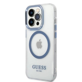 Pouzdro Guess Metal Outline MagSafe pro iPhone 14 Pro - modré
