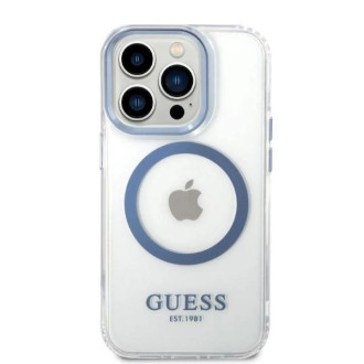 Pouzdro Guess Metal Outline MagSafe pro iPhone 14 Pro - modré