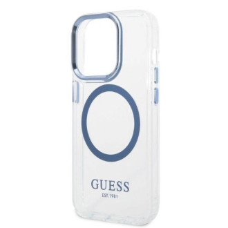 Pouzdro Guess Metal Outline MagSafe pro iPhone 14 Pro - modré