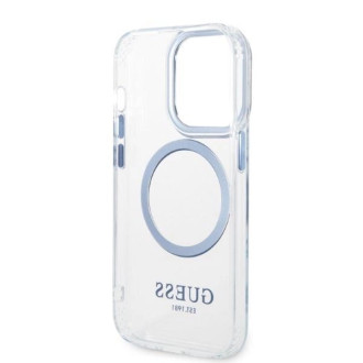 Pouzdro Guess Metal Outline MagSafe pro iPhone 14 Pro - modré