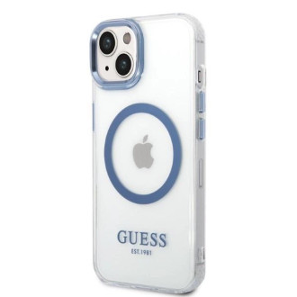 Guess Metal Outline MagSafe pouzdro pro iPhone 14 Plus - modré