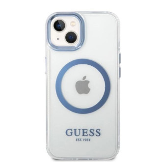 Guess Metal Outline MagSafe pouzdro pro iPhone 14 Plus - modré