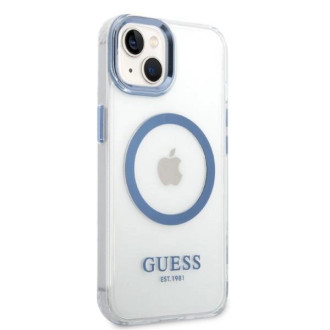Guess Metal Outline MagSafe pouzdro pro iPhone 14 Plus - modré