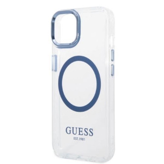 Guess Metal Outline MagSafe pouzdro pro iPhone 14 Plus - modré