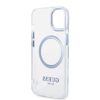 Guess Metal Outline MagSafe pouzdro pro iPhone 14 Plus - modré