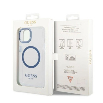 Guess Metal Outline MagSafe pouzdro pro iPhone 14 Plus - modré