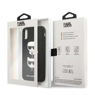 Karl Lagerfeld Saffiano Karl&amp;Choupette Head case pro iPhone XS Max - černý