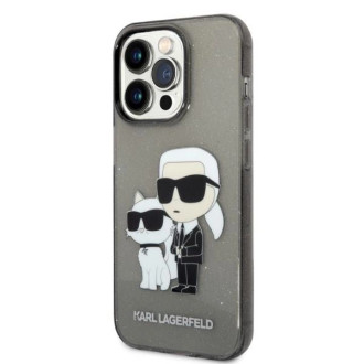 Pouzdro Karl Lagerfeld Glitter Karl&amp;Choupette pro iPhone 14 Pro - černé