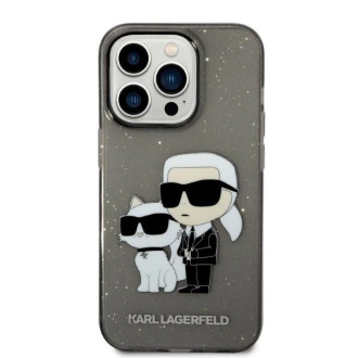 Pouzdro Karl Lagerfeld Glitter Karl&amp;Choupette pro iPhone 14 Pro - černé