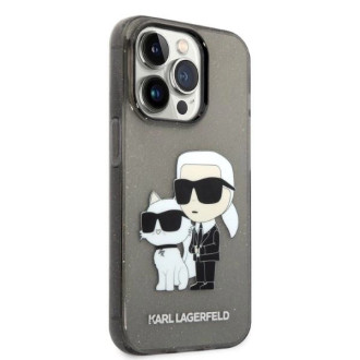 Pouzdro Karl Lagerfeld Glitter Karl&amp;Choupette pro iPhone 14 Pro - černé