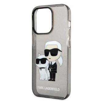 Pouzdro Karl Lagerfeld Glitter Karl&amp;Choupette pro iPhone 14 Pro - černé