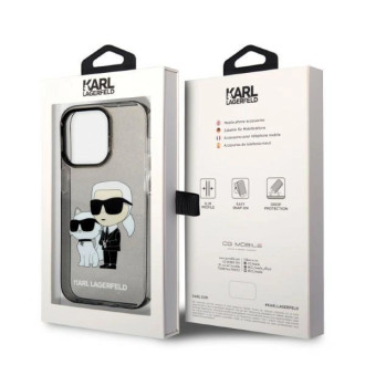 Pouzdro Karl Lagerfeld Glitter Karl&amp;Choupette pro iPhone 14 Pro - černé