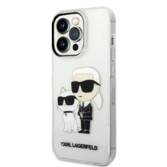 Pouzdro Karl Lagerfeld Glitter Karl&amp;Choupette pro iPhone 14 Pro - průhledné