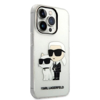 Pouzdro Karl Lagerfeld Glitter Karl&amp;Choupette pro iPhone 14 Pro - průhledné