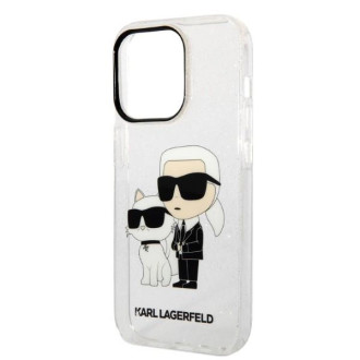 Pouzdro Karl Lagerfeld Glitter Karl&amp;Choupette pro iPhone 14 Pro - průhledné