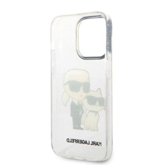 Pouzdro Karl Lagerfeld Glitter Karl&amp;Choupette pro iPhone 14 Pro - průhledné
