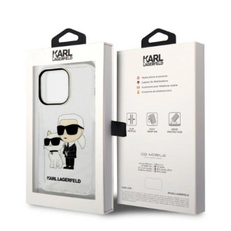 Pouzdro Karl Lagerfeld Glitter Karl&amp;Choupette pro iPhone 14 Pro - průhledné