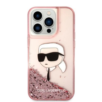 Karl Lagerfeld Glitter Karl&#39;s Head pouzdro pro iPhone 14 Pro - růžové