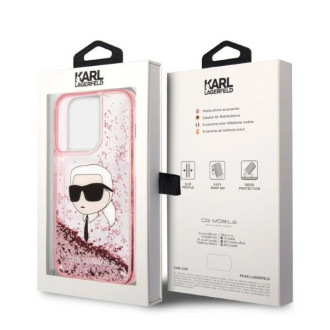Karl Lagerfeld Glitter Karl&#39;s Head pouzdro pro iPhone 14 Pro - růžové