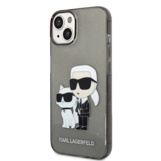 Pouzdro Karl Lagerfeld Glitter Karl&amp;Choupette pro iPhone 14 Plus - černé