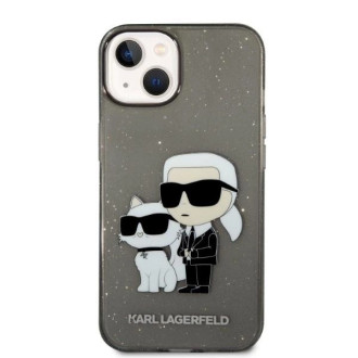 Pouzdro Karl Lagerfeld Glitter Karl&amp;Choupette pro iPhone 14 Plus - černé