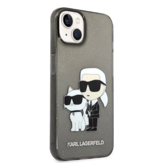 Pouzdro Karl Lagerfeld Glitter Karl&amp;Choupette pro iPhone 14 Plus - černé