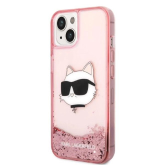 Pouzdro Karl Lagerfeld Glitter Choupette Head pro iPhone 14 Plus - růžové