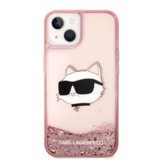 Pouzdro Karl Lagerfeld Glitter Choupette Head pro iPhone 14 Plus - růžové