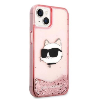 Pouzdro Karl Lagerfeld Glitter Choupette Head pro iPhone 14 Plus - růžové