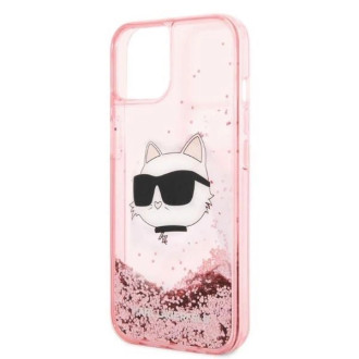 Pouzdro Karl Lagerfeld Glitter Choupette Head pro iPhone 14 Plus - růžové