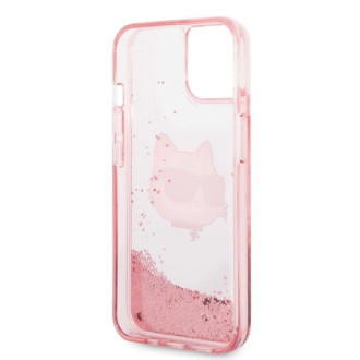 Pouzdro Karl Lagerfeld Glitter Choupette Head pro iPhone 14 Plus - růžové