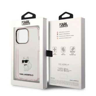 Pouzdro Karl Lagerfeld Ikonik Choupette pro iPhone 14 Pro Max - růžové