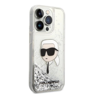 Karl Lagerfeld Glitter Karl&#39;s Head pouzdro pro iPhone 14 Pro Max - stříbrné