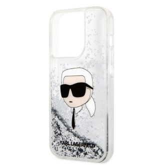 Karl Lagerfeld Glitter Karl&#39;s Head pouzdro pro iPhone 14 Pro Max - stříbrné