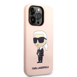 Karl Lagerfeld Silikonový obal Ikonik MagSafe pro iPhone 14 Pro Max - růžový