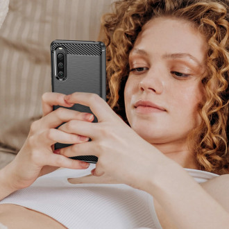 Carbon Case kryt pro Sony Xperia 10 V pružný silikonový karbonový kryt černý