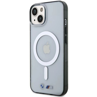 Pouzdro BMW Silver Ring MagSafe pro iPhone 14 Plus - průhledné