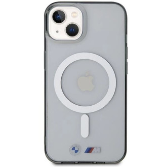 Pouzdro BMW Silver Ring MagSafe pro iPhone 14 Plus - průhledné
