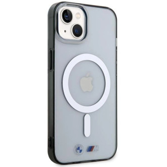 Pouzdro BMW Silver Ring MagSafe pro iPhone 14 Plus - průhledné