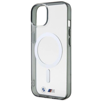 Pouzdro BMW Silver Ring MagSafe pro iPhone 14 Plus - průhledné