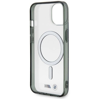Pouzdro BMW Silver Ring MagSafe pro iPhone 14 Plus - průhledné