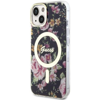 Pouzdro Guess Flower MagSafe pro iPhone 14 - černé